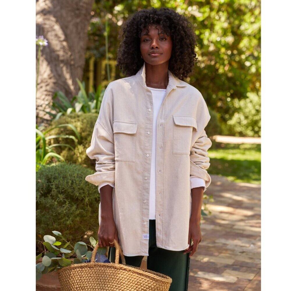 NWOT Frank & Eileen McLoghlin Oversized Italian Brushed Canvas Utility Shirt